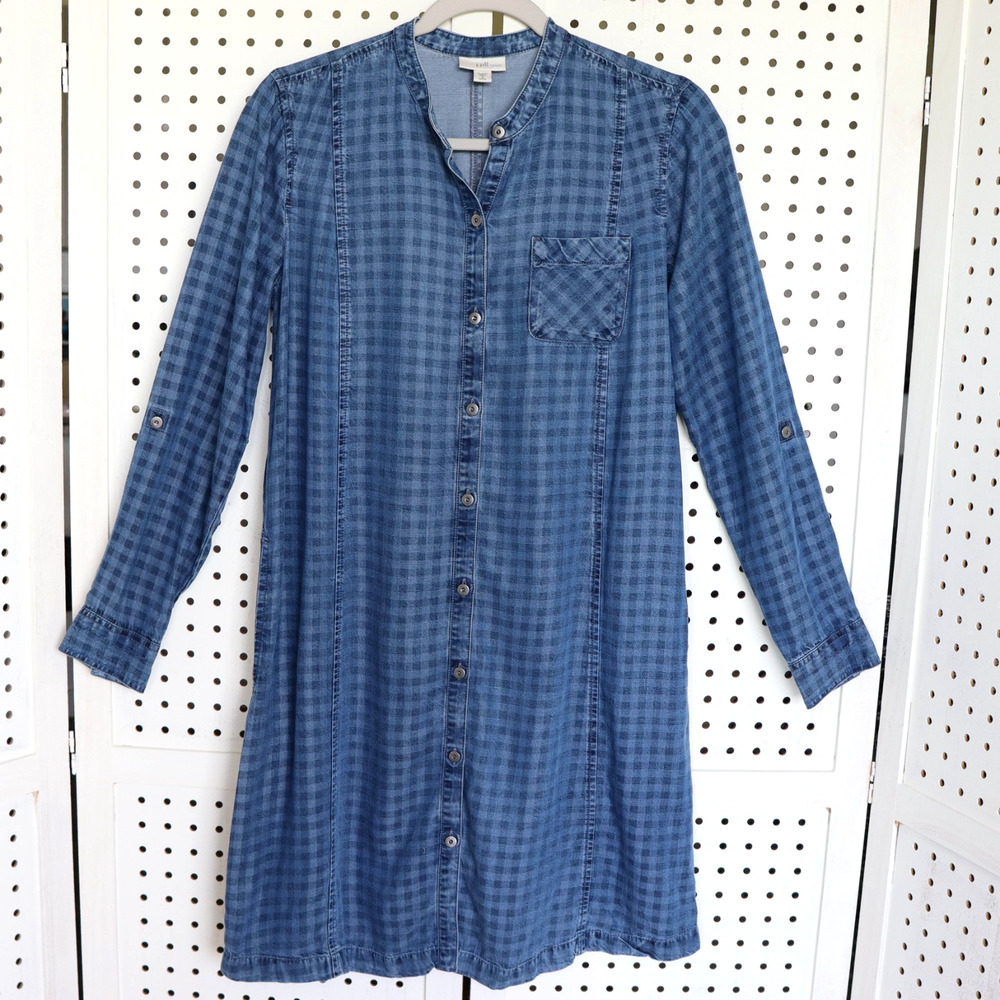 J Jill Denim Shirt Dress Womens S Petite Blue Front Button Up Boho